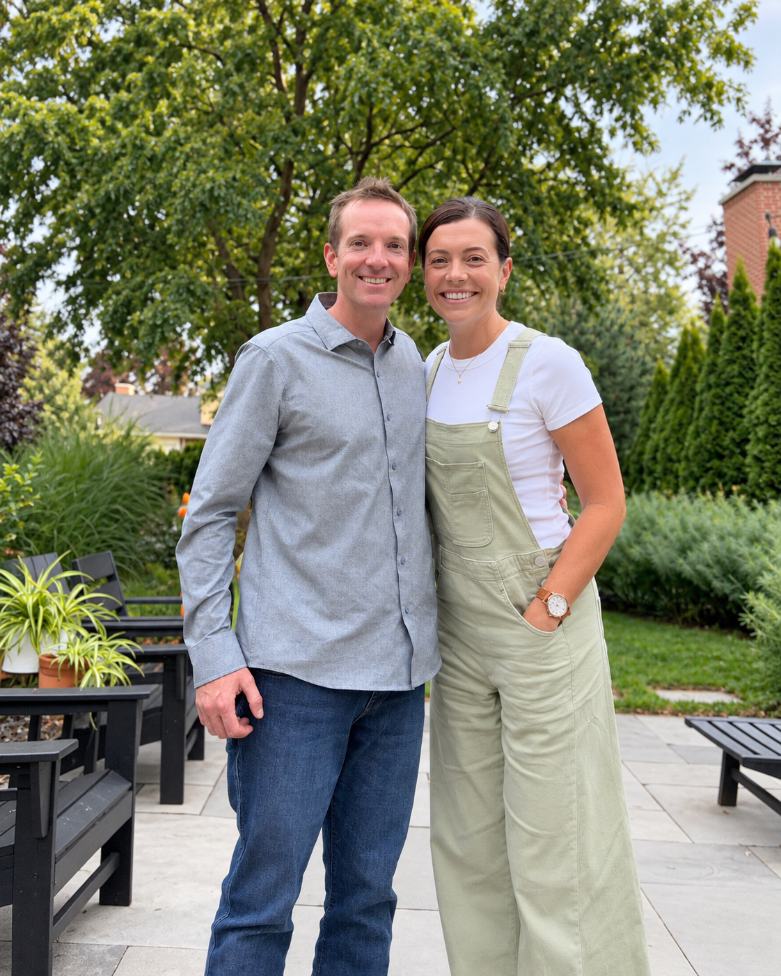 Austin and his wife together in an outdoor garden